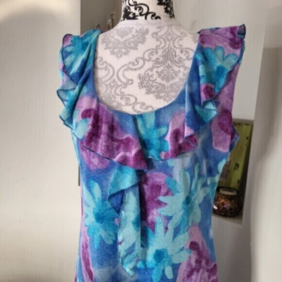 Vintage 90s Sleeveless Floral Teal Blue Dress Size 10 womens - Picture 3 of 16